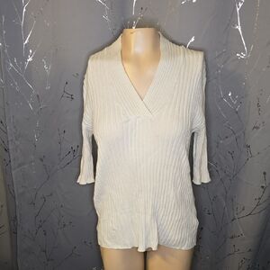 George Cream Ribbed V-Neck Knit Top